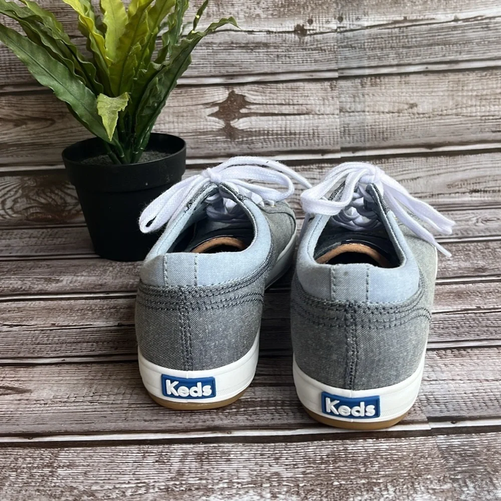 Keds Gray with light Blue Canvas Sneakers with White Accents Size 6.5
